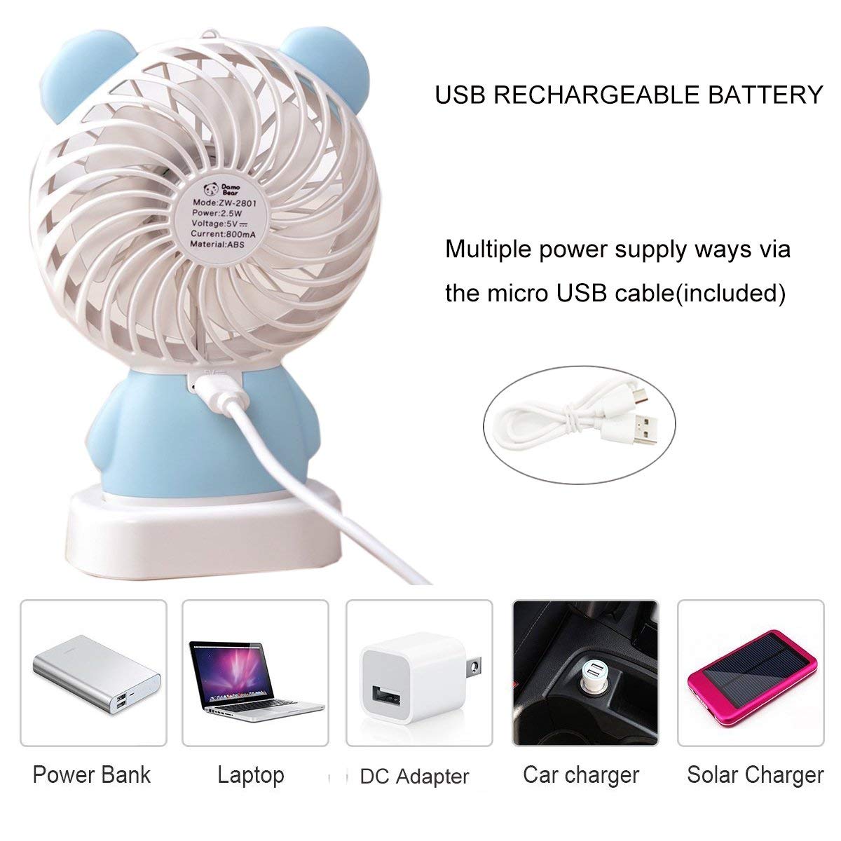 7633 Mini Portable Fan USB Rechargeable Handheld Rabbit Style Color Changing LED Light Pocket Desk Light Fan DeoDap 7633 Mini Portable Fan USB Rechargeable Handheld Rabbit Style Color Changing LED Light Pocket Desk Light Fan DeoDap